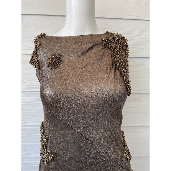 Vera Wang Collection Bronze Shimmer Beaded Silk Dress Sz 4 Runway Sample $1895 - Picture 11 of 16